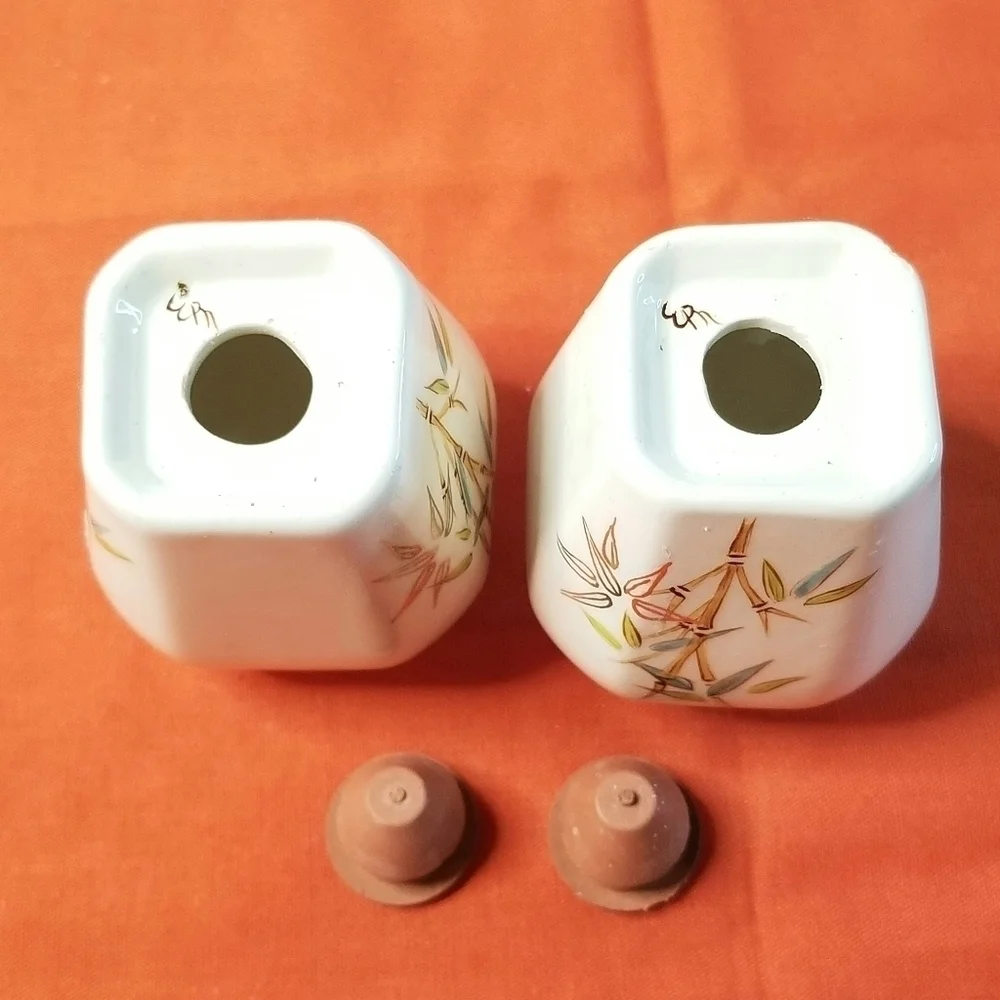 White Bamboo Design  Salt and Pepper Shakers, Oriental Country Cottagecore Style